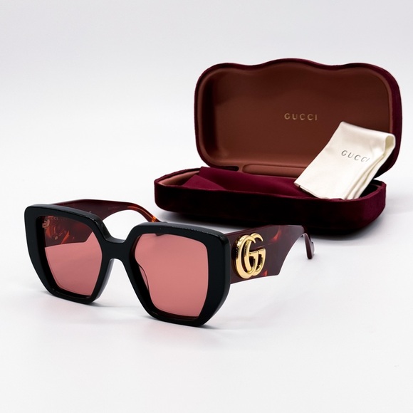 NEW GUCCI GG0956S 009 OVERSIZED BLACK ORANGE PINK WOMEN SUNGLASSES GUCCI - Picture 2 of 13